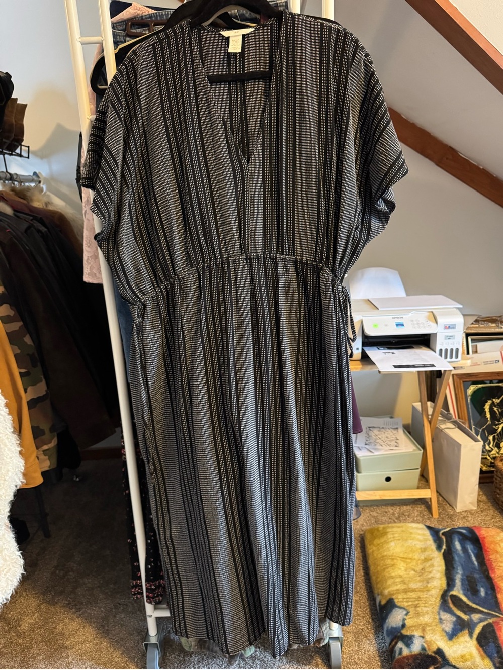 H&M maxi dress drawstring sides pot print XS / S XS/S extra small small